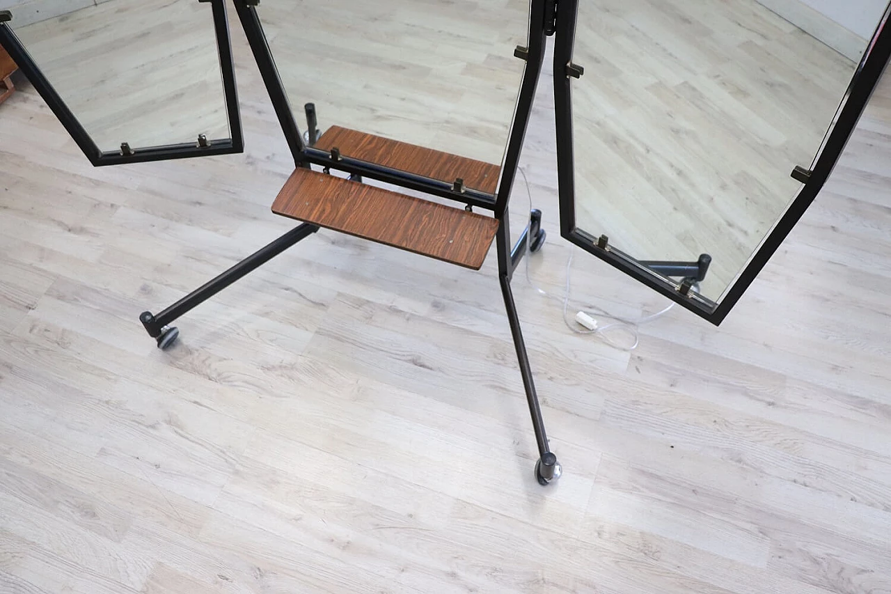 Specchio da sartoria a tre pannelli con luce, anni '50 2