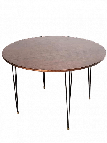 Tavolo Odorisio con piano in legno impiallacciato teak e struttura in metallo, anni '60