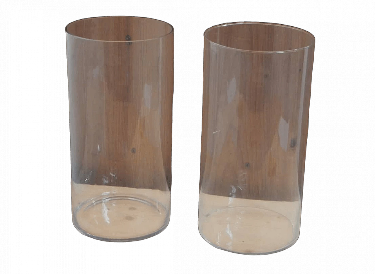 Pair of cylindrical glass vases, 1980s 8