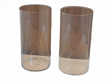 Coppia di vasi cilindrici in vetro, anni '80