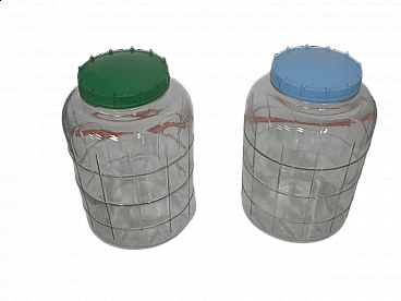 Pair of glass store jars with plastic caps, 1970s