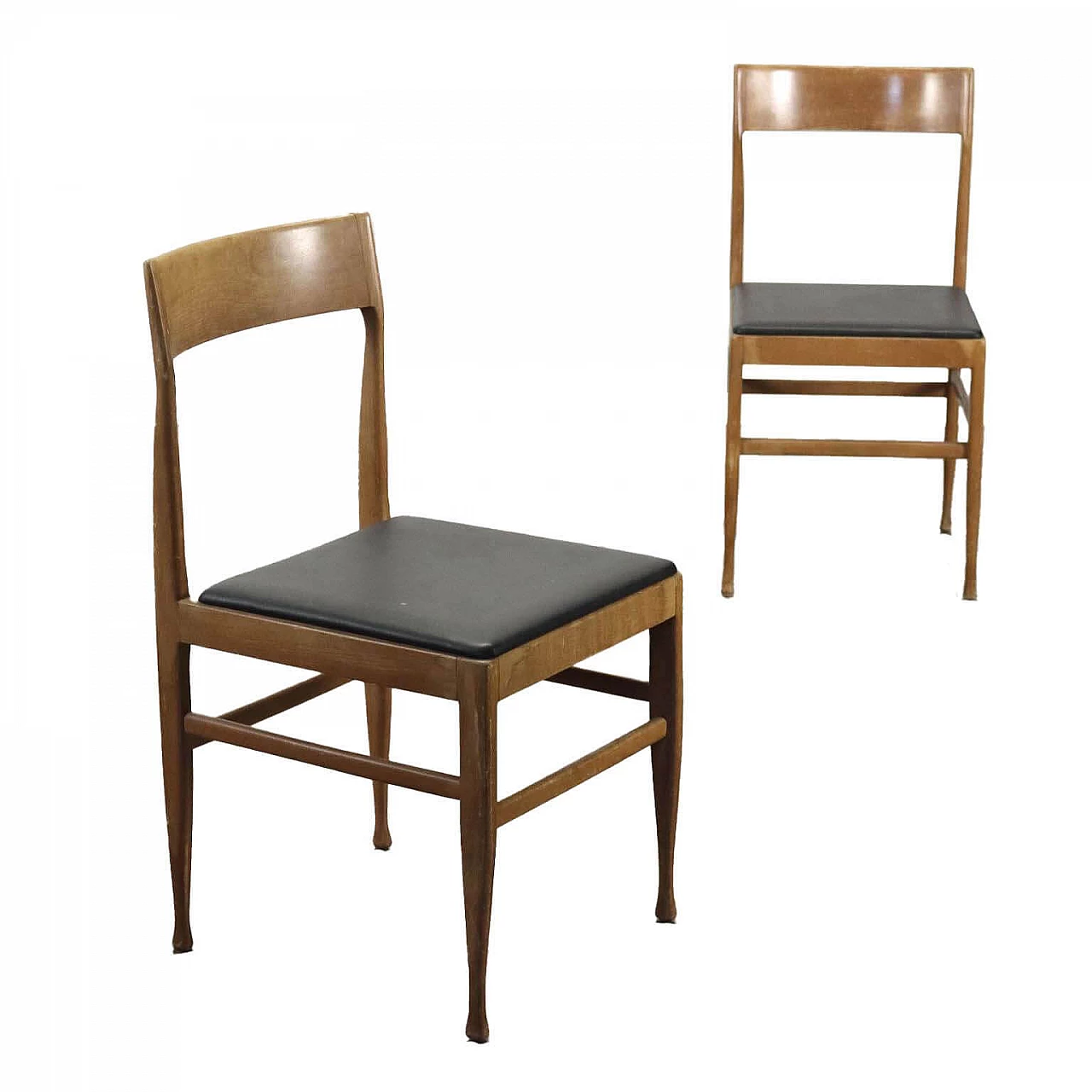 Pair of stained beech chairs with leatherette seat, 1960s 1
