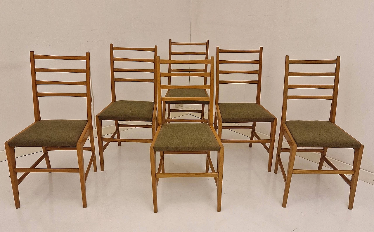 6 Sedie in legno massello chiaro nello stile di Gio Ponti, anni '50 5