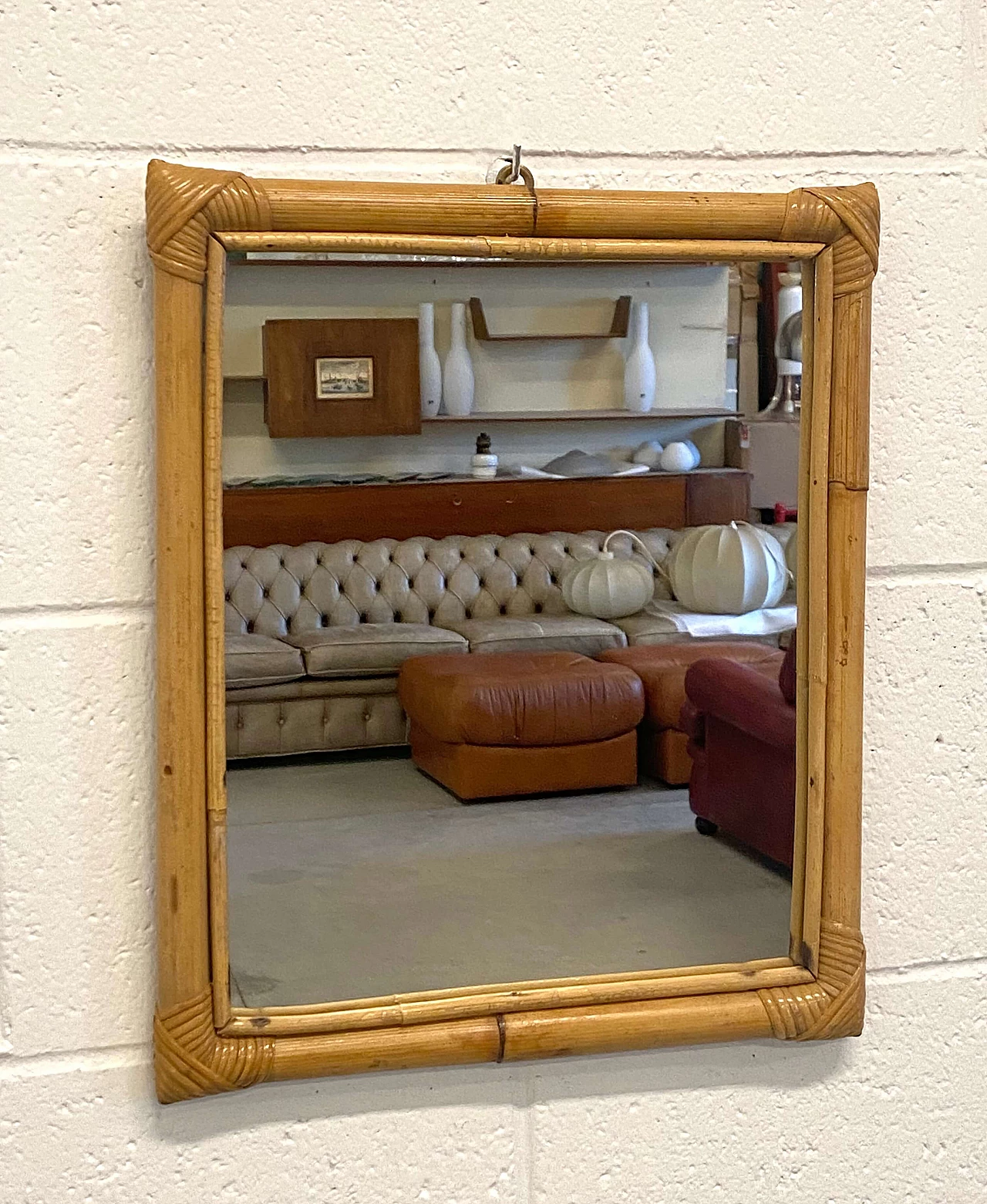 Specchio rettangolare in bambù, anni '70 1