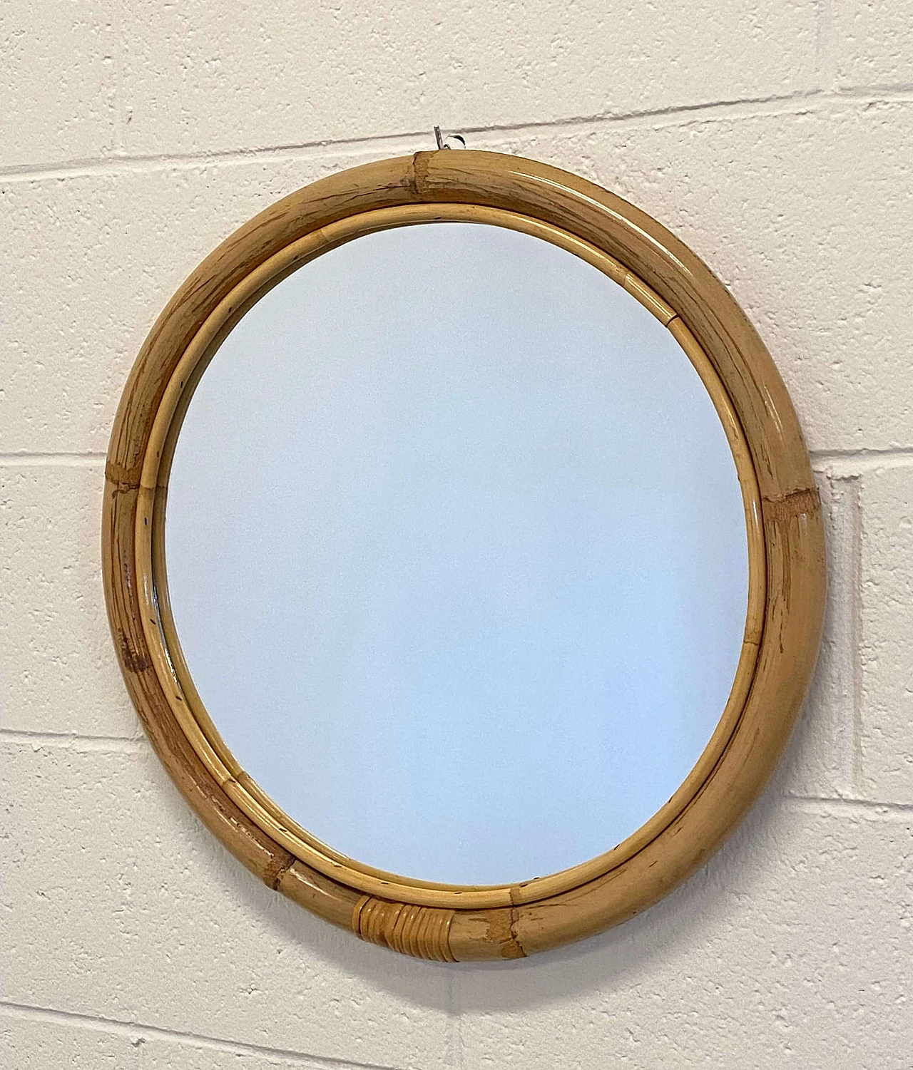 Specchio tondo in vimini e bambù, anni '70 2