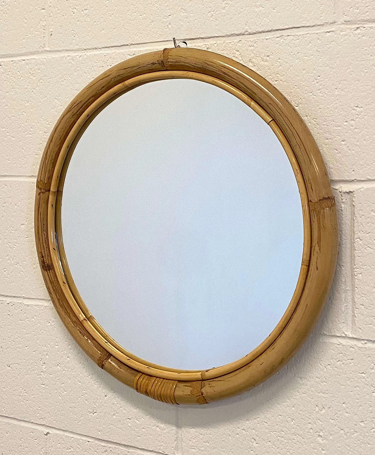 Wicker and bamboo circular mirror, 1970s 4