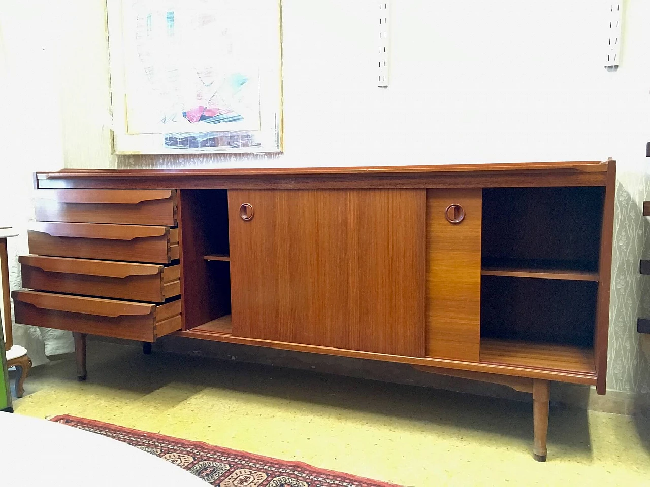 Teak sideboard with sliding doors, 1970s 5