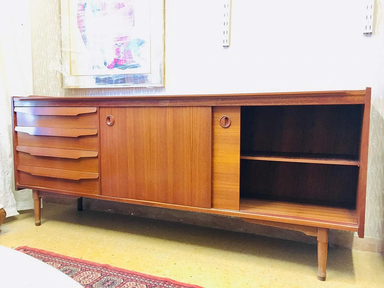 Teak sideboard with sliding doors, 1970s 7