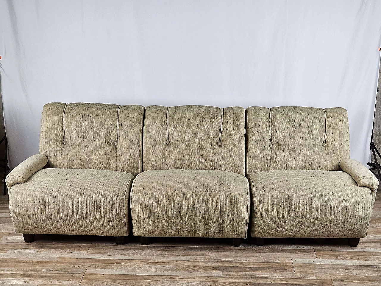 Divano modulare ad angolo grigio con quattro sedute in stoffa, anni '70 4