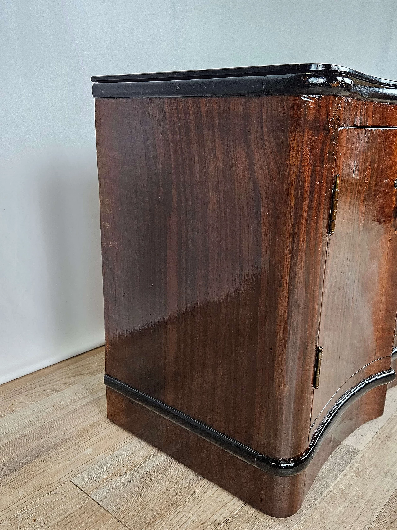 Art Deco mahogany-root and black glass sideboard, 1950s 4
