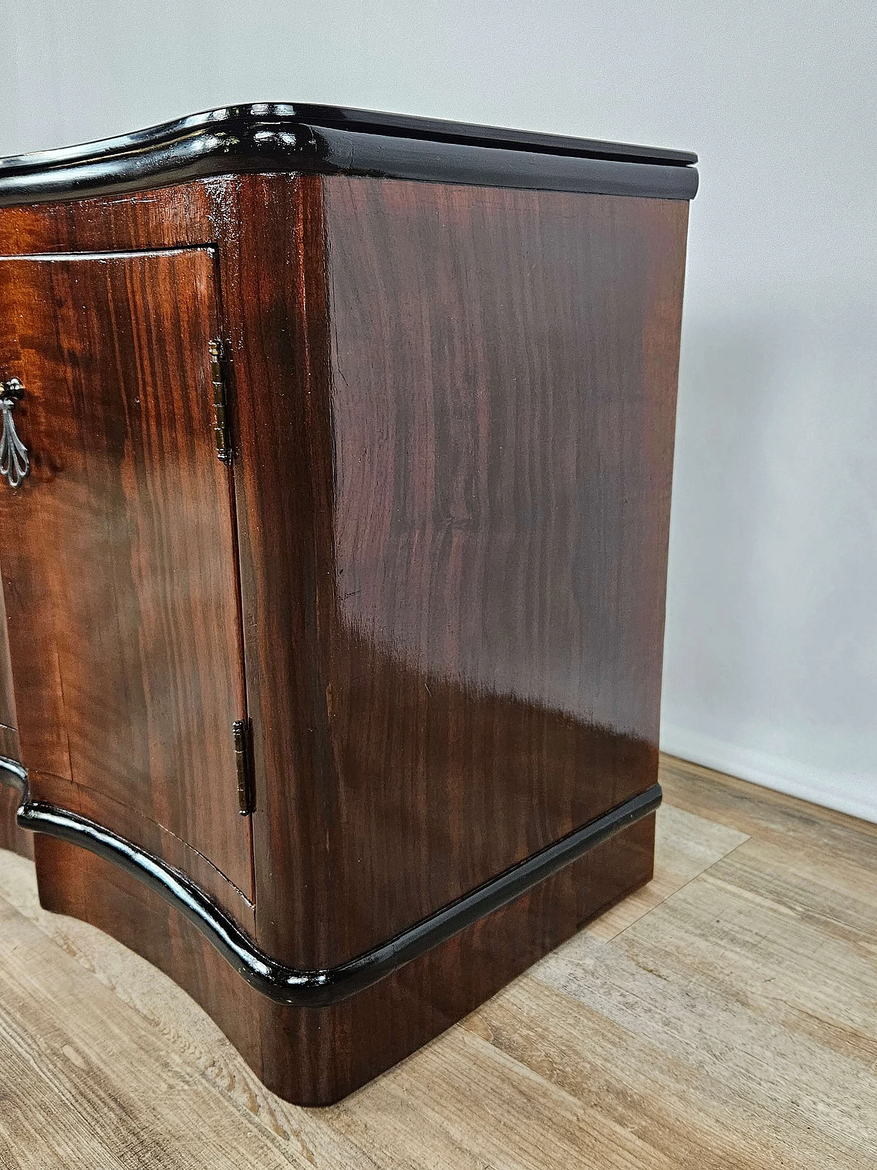 Art Deco mahogany-root and black glass sideboard, 1950s 5