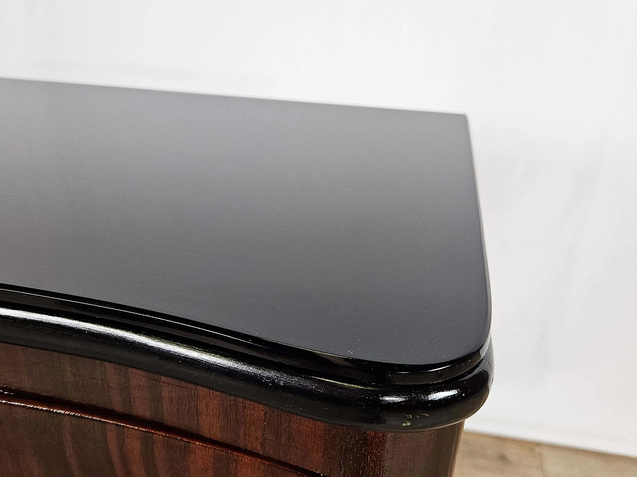 Art Deco mahogany-root and black glass sideboard, 1950s 6