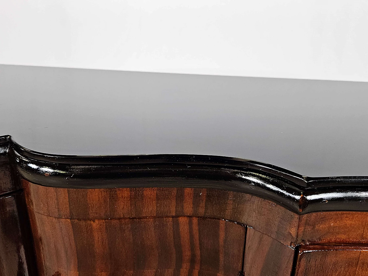 Art Deco mahogany-root and black glass sideboard, 1950s 7