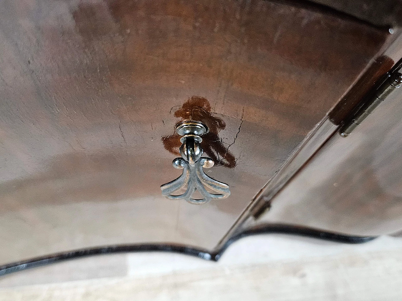 Art Deco mahogany-root and black glass sideboard, 1950s 14