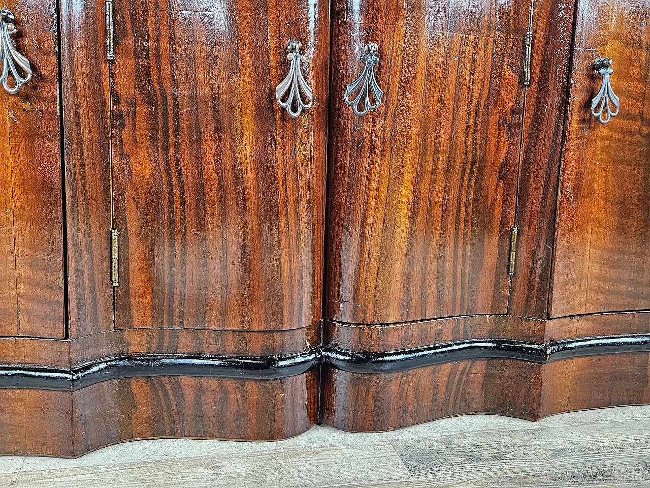 Art Deco mahogany-root and black glass sideboard, 1950s 16