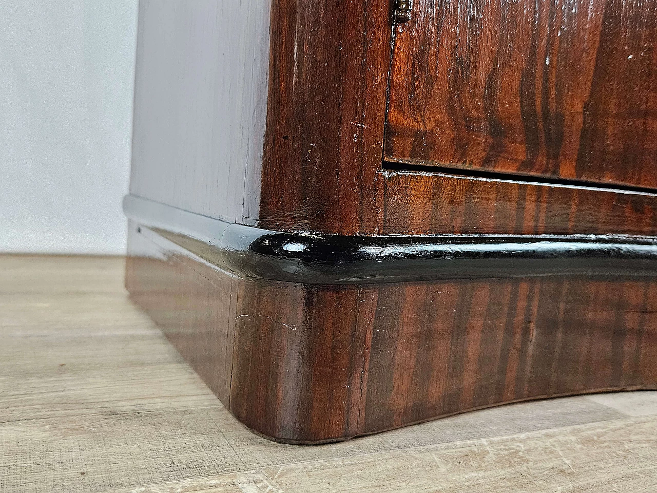 Art Deco mahogany-root and black glass sideboard, 1950s 17