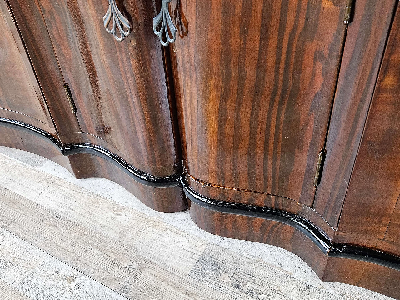 Art Deco mahogany-root and black glass sideboard, 1950s 21