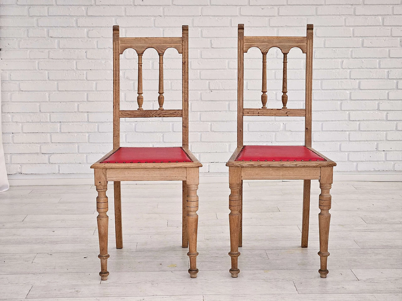 Pair of Danish oak and leather chairs, 1950s 7