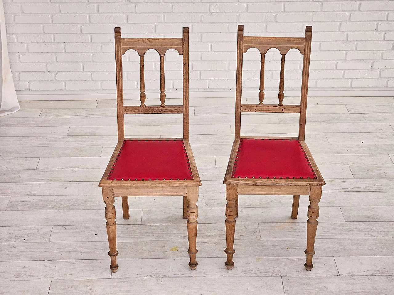 Pair of Danish oak and leather chairs, 1950s 8