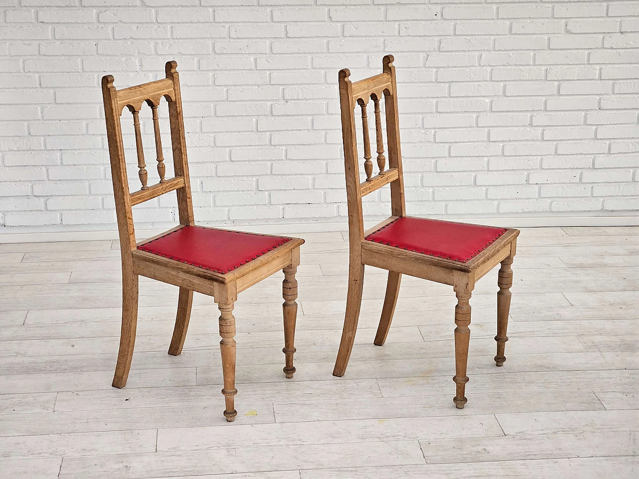 Pair of Danish oak and leather chairs, 1950s 9
