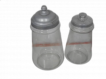 Pair of glass candy jars with aluminium lids, 1970s