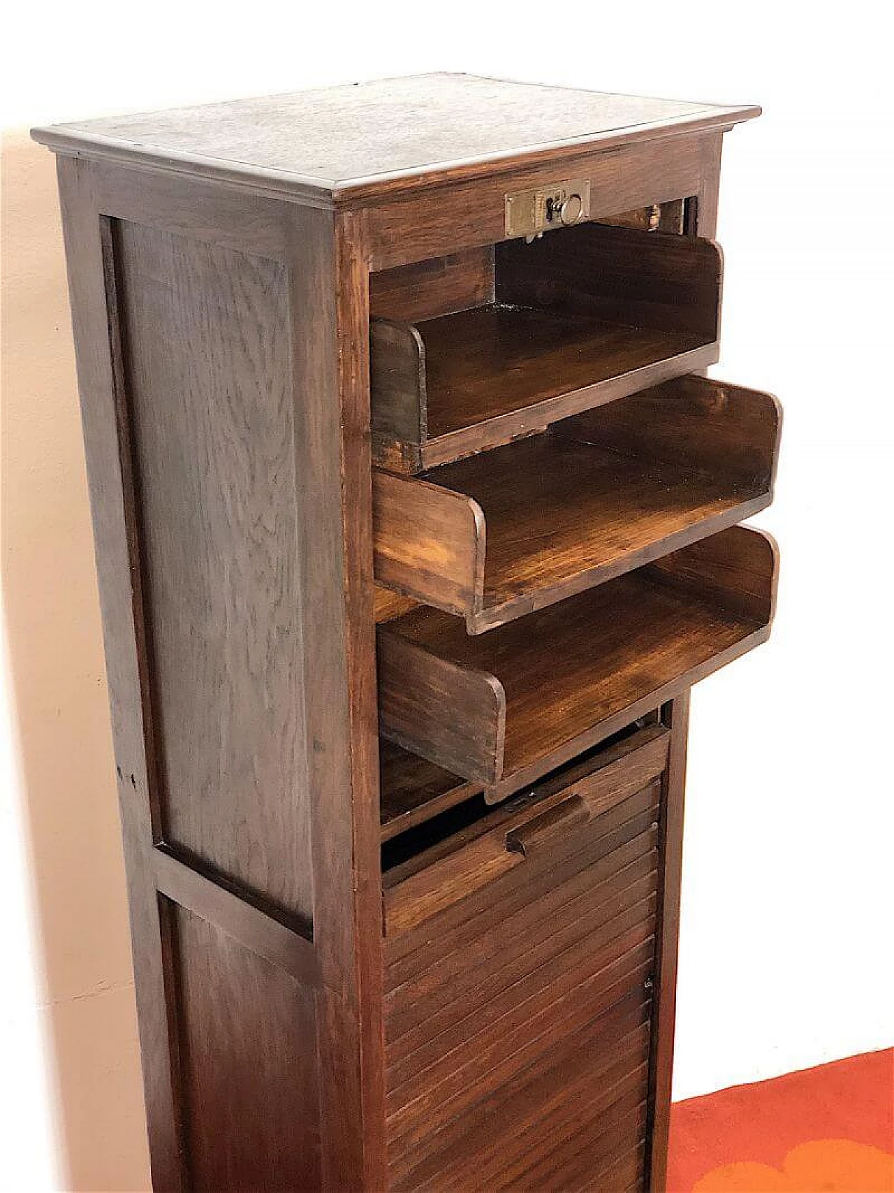 Beech chest of drawers with shutter, 1960s 11