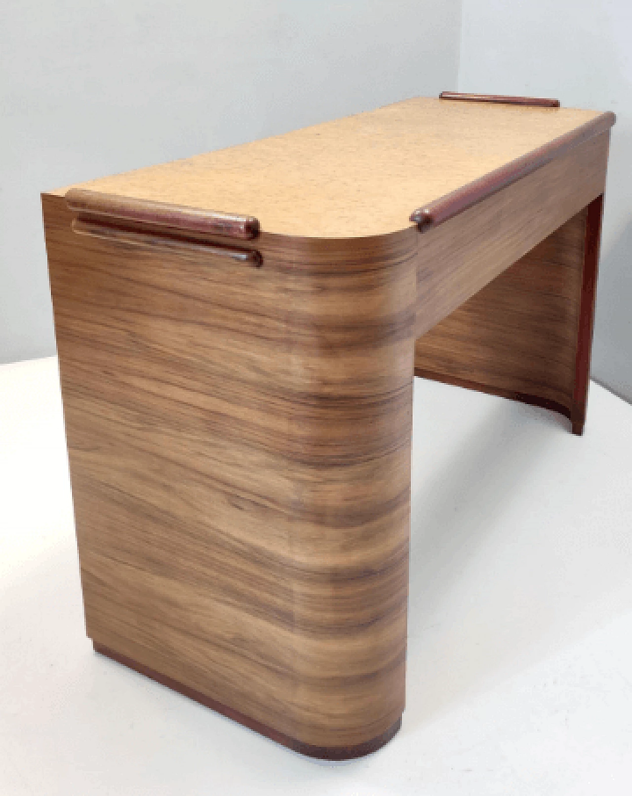 Scrivania Art Déco in noce, betulla e faggio, anni '40 8
