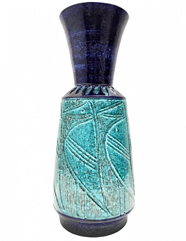 Glazed and engraved ceramic vase in the style of Bitossi, 1970s