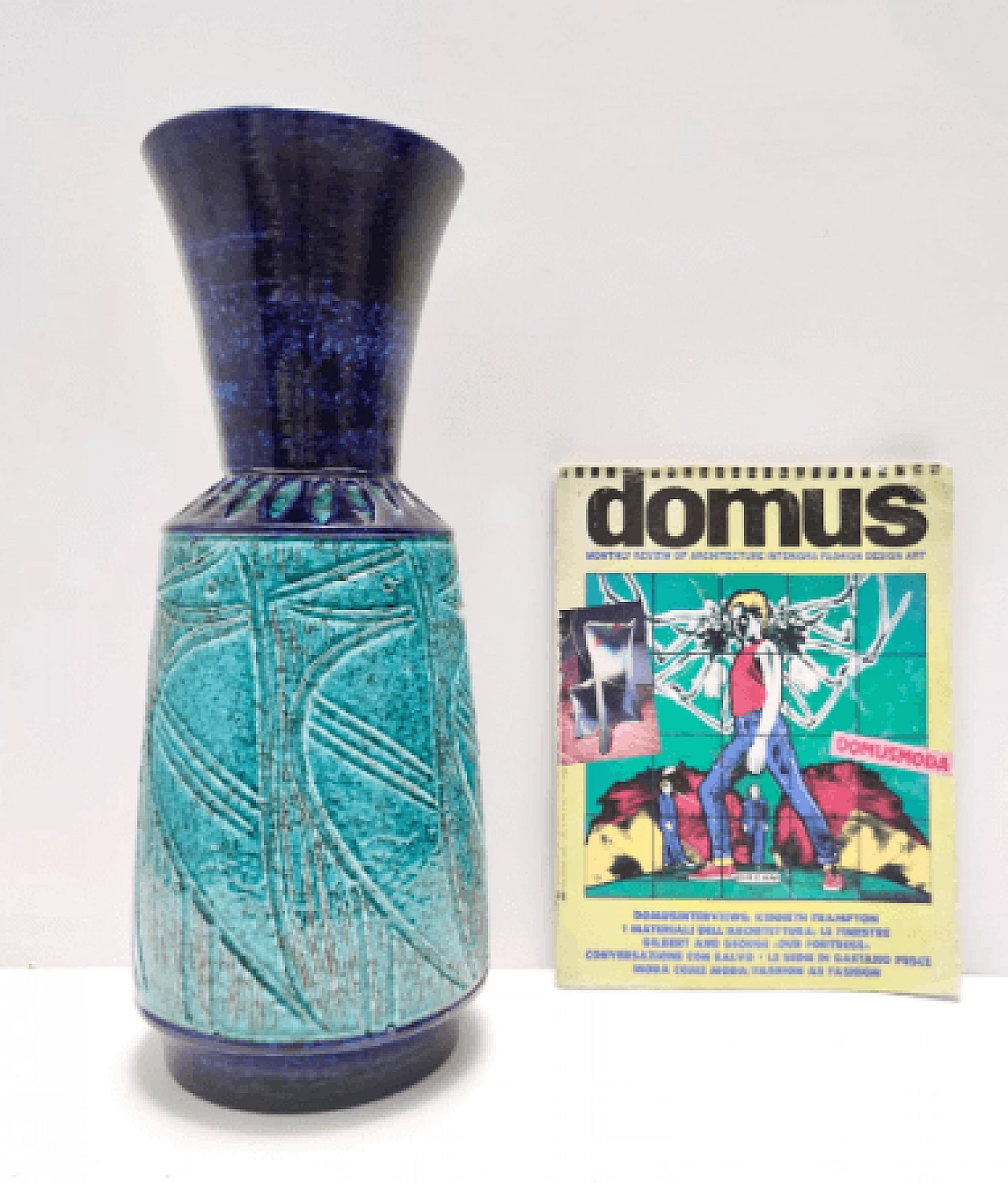 Glazed and engraved ceramic vase in the style of Bitossi, 1970s 4