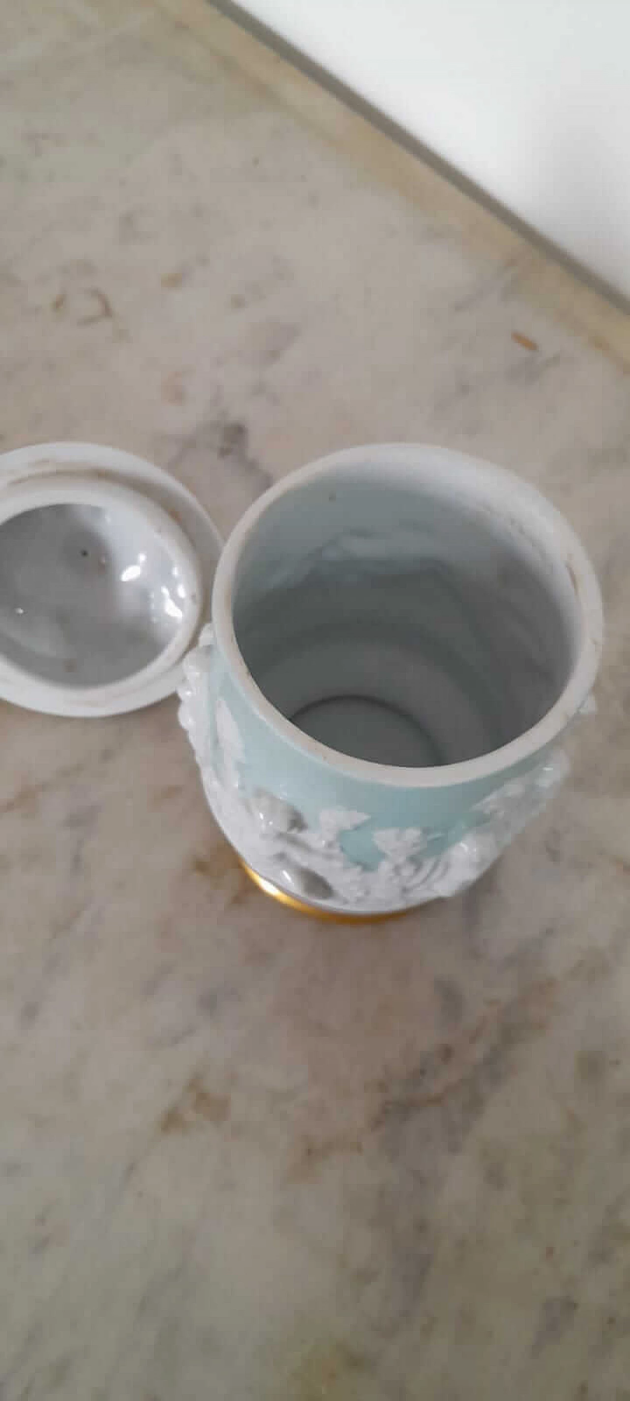 Light blue Capodimonte ceramic vase with lid, 1950s 3