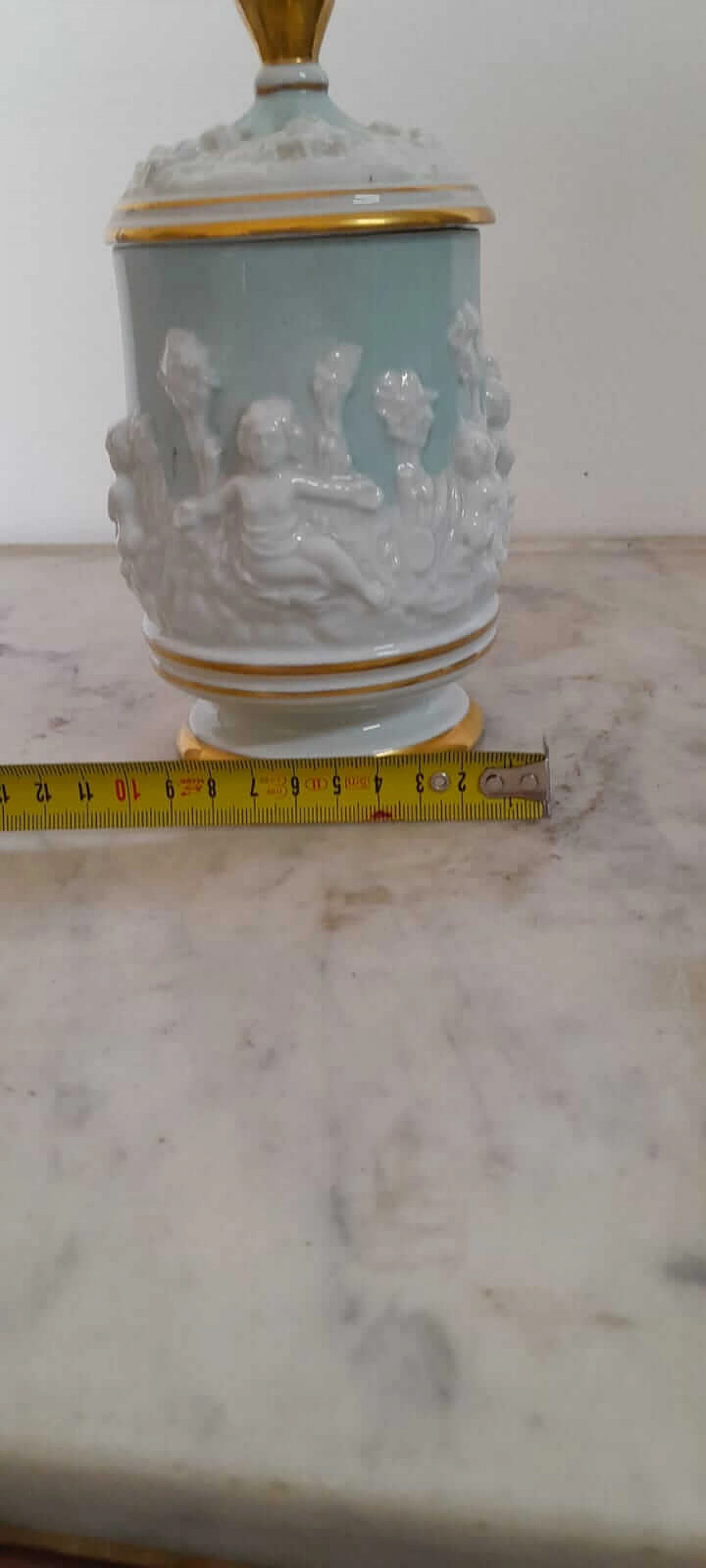 Light blue Capodimonte ceramic vase with lid, 1950s 5