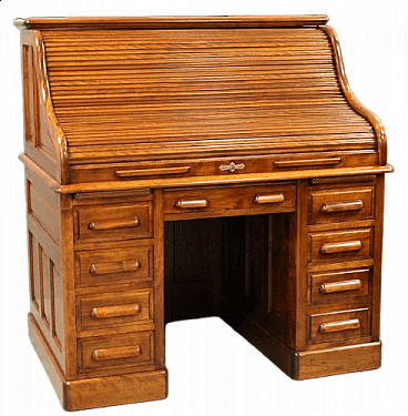 American solid walnut desk with roller shutter, early 20th century