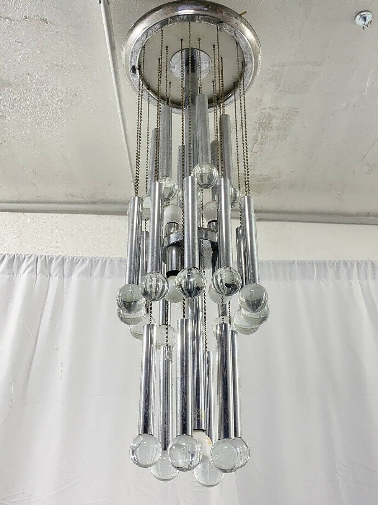 Seven-light metal chandelier by Gaetano Sciolari 4