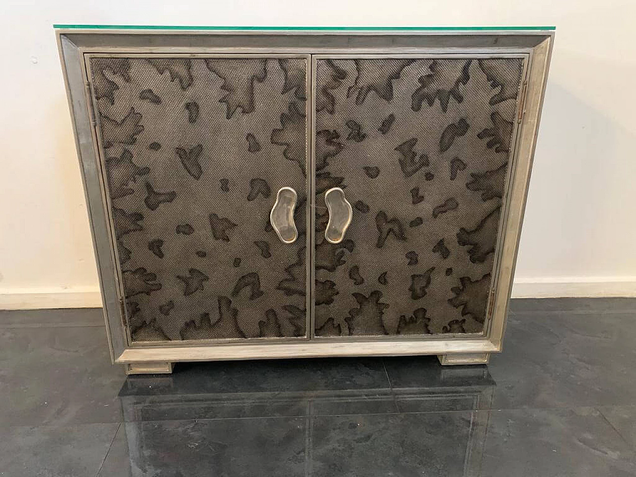 Wood, metal leaf and glass sideboard by Lam Lee Group, 1980s 1