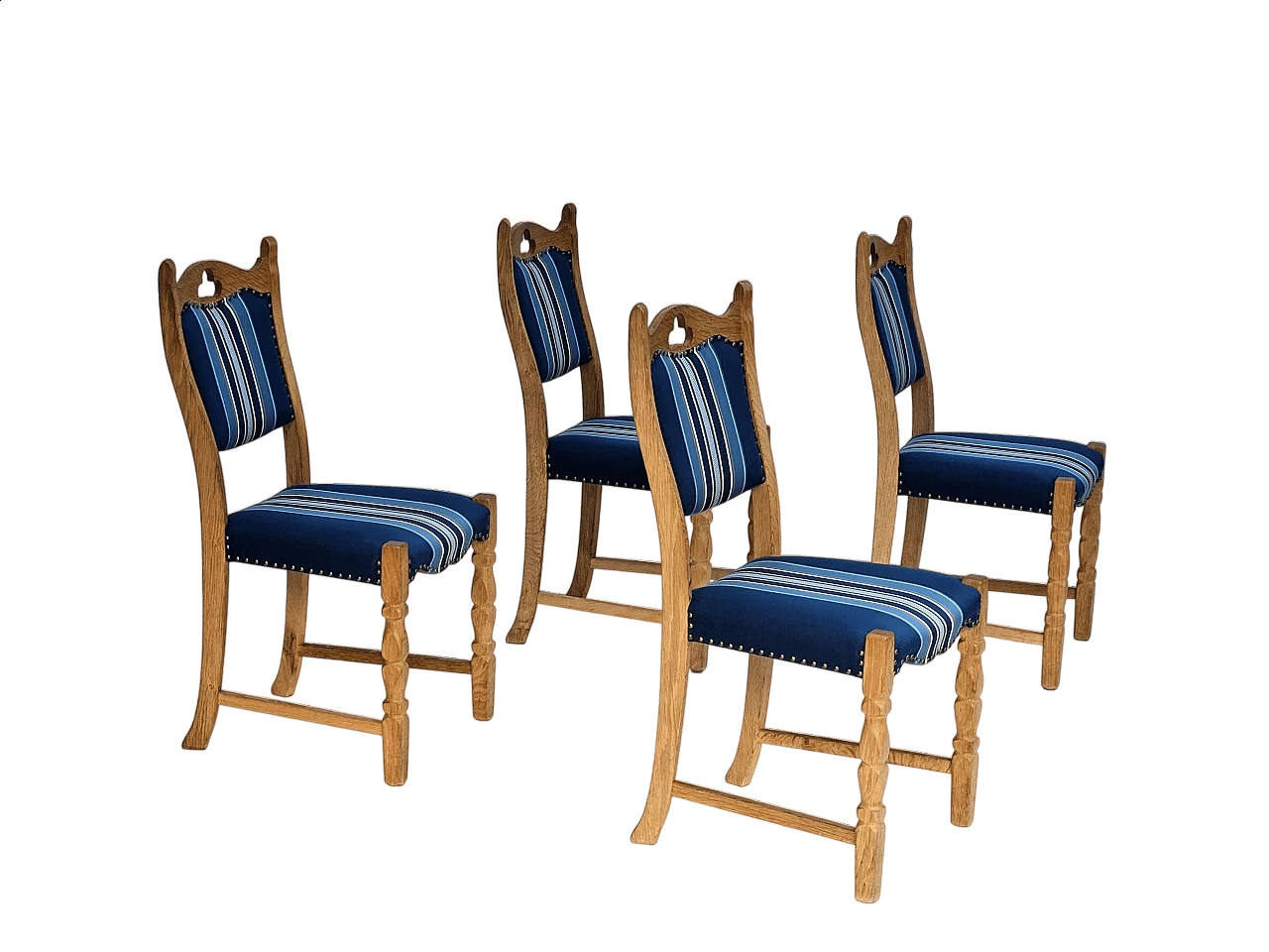 4 Danish oak and wool dining chairs, 1960s 19