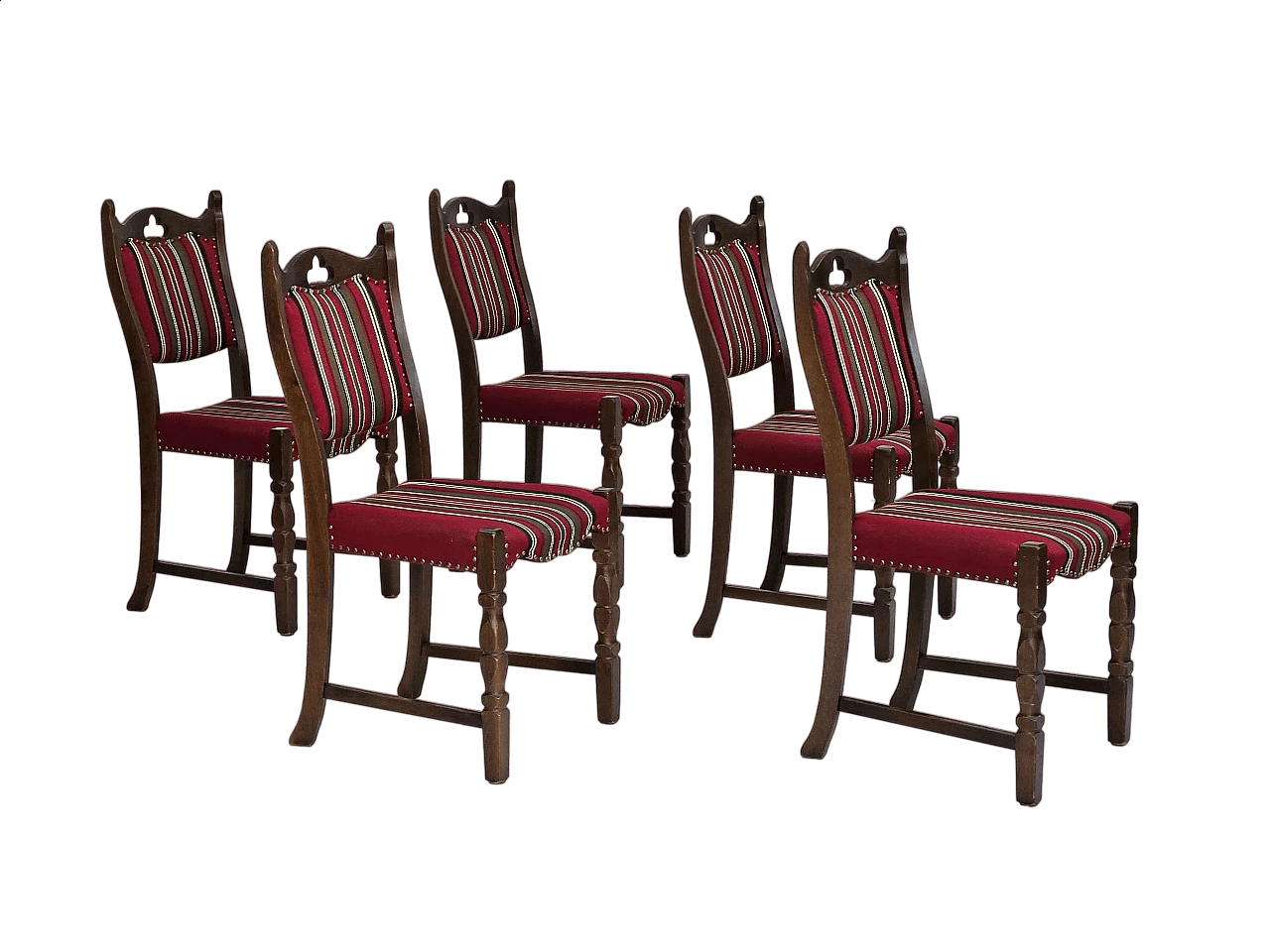 5 Danish oak and wool dining chairs, 1960s 21