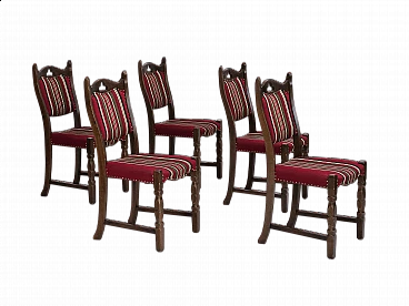 5 Danish oak and wool dining chairs, 1960s