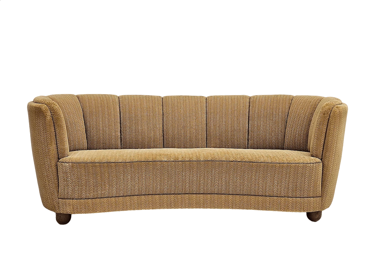 Danish Banana three-seater sofa in honey-coloured fabric, 1960s 21