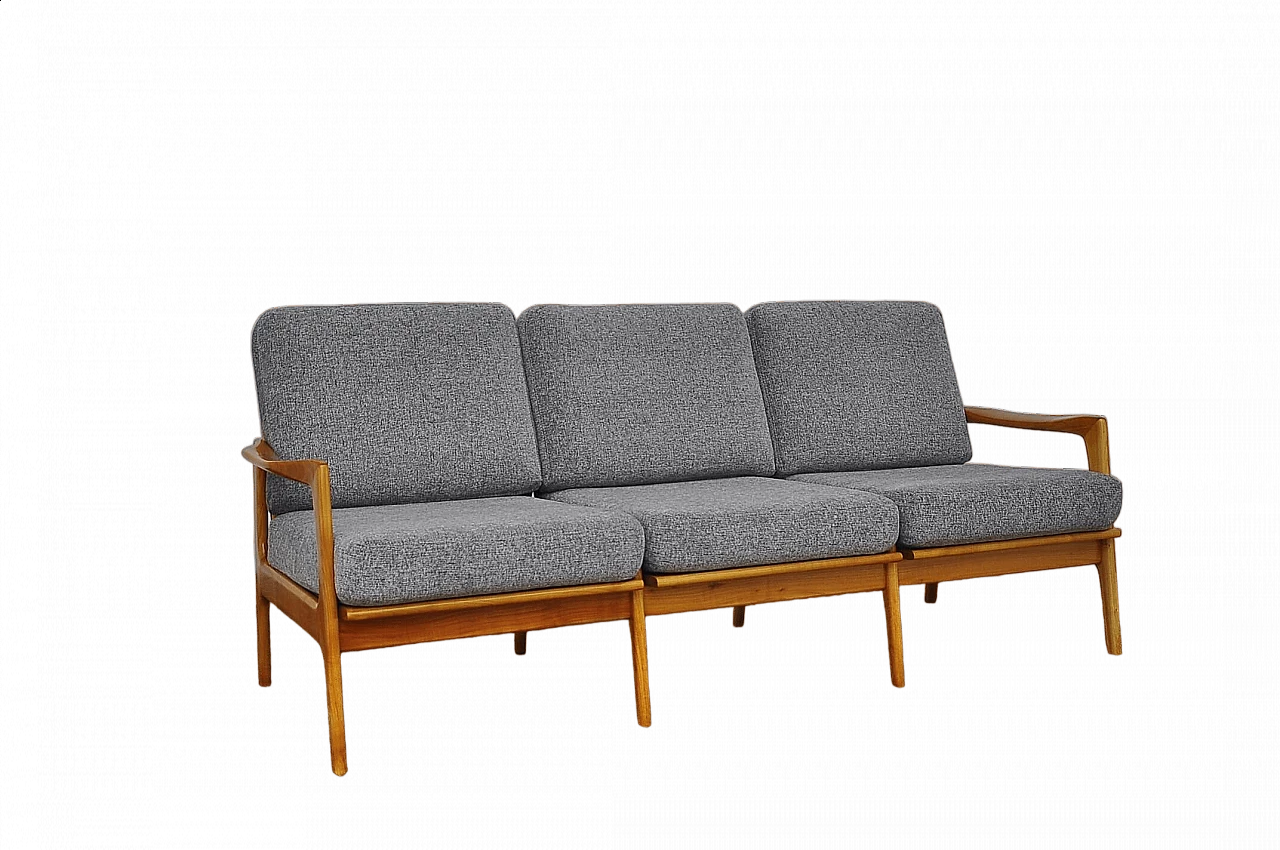 Cherry wood and gray chenille fabric sofa, 1960s 13