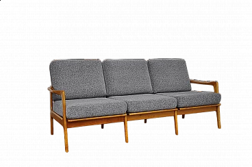 Cherry wood and gray chenille fabric sofa, 1960s
