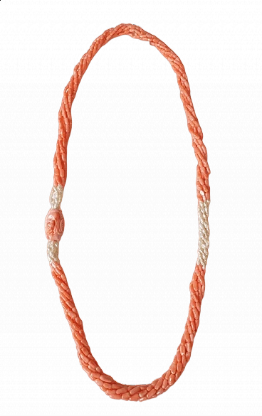 Collana in corallo rosa giapponese e perle di fiume, anni '70