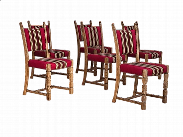 6 Danish oak and wool chairs, 1970s