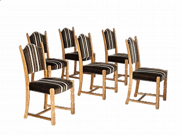 6 Danish oak and velour dining chairs, 1970s