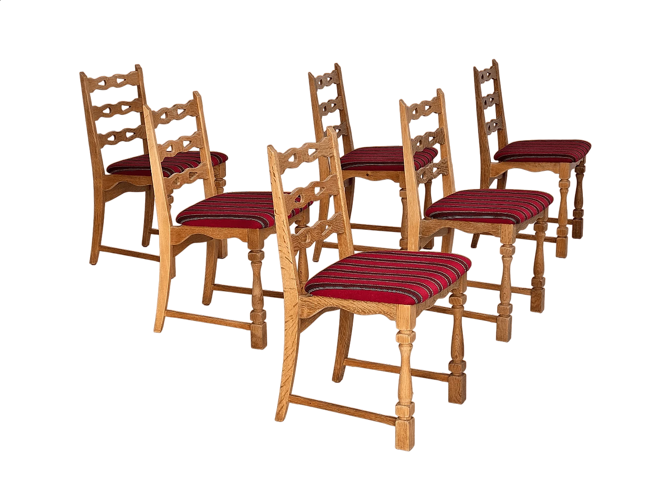 6 Danish chairs in oak and wool, 1970s 16