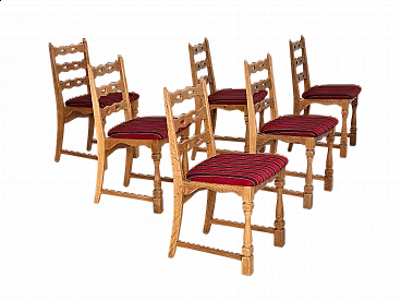 6 Danish chairs in oak and wool, 1970s