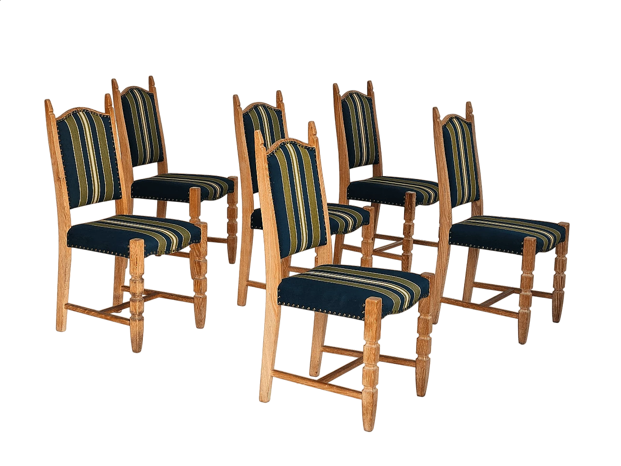 6 Danish chairs in wool and oak, 1970s 14