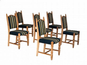 6 Danish chairs in wool and oak, 1970s