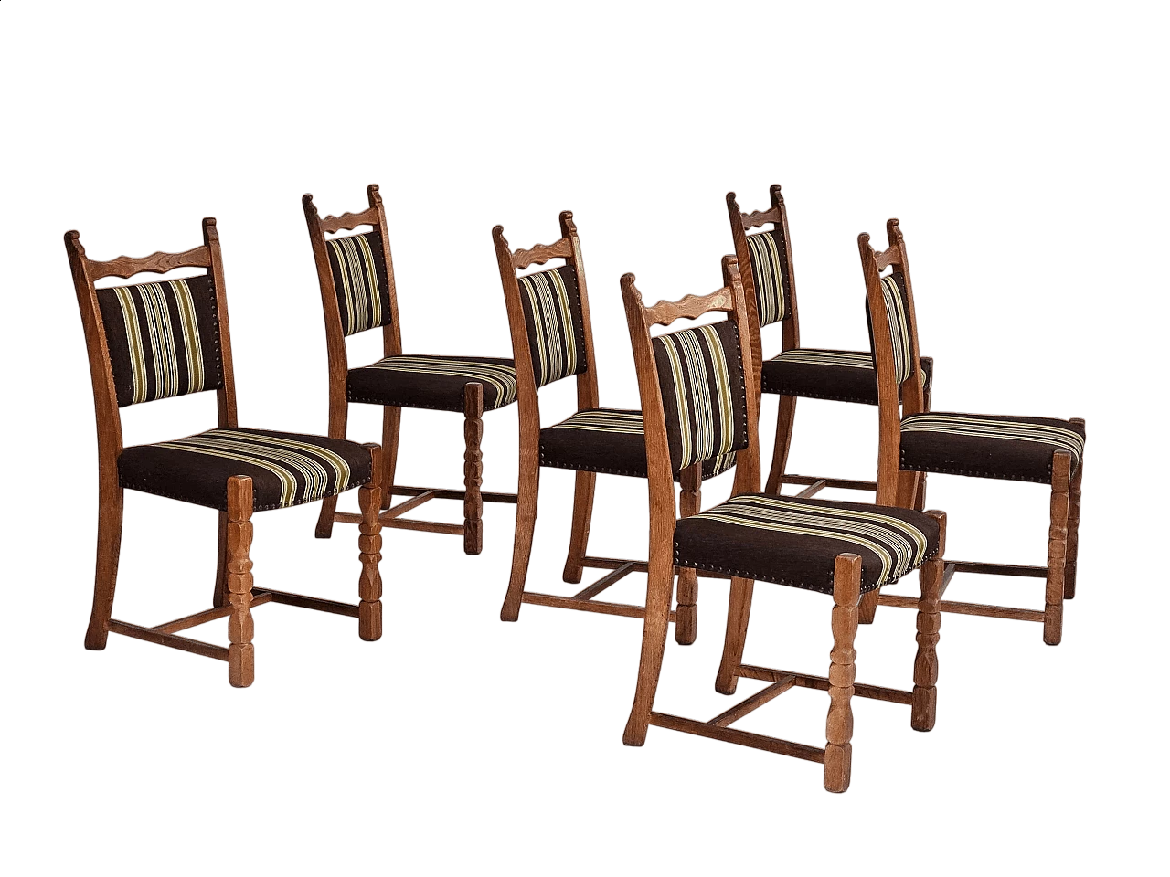 6 Danish chairs in oak and brown wool, 1970s 15
