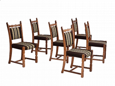 6 Danish chairs in oak and brown wool, 1970s