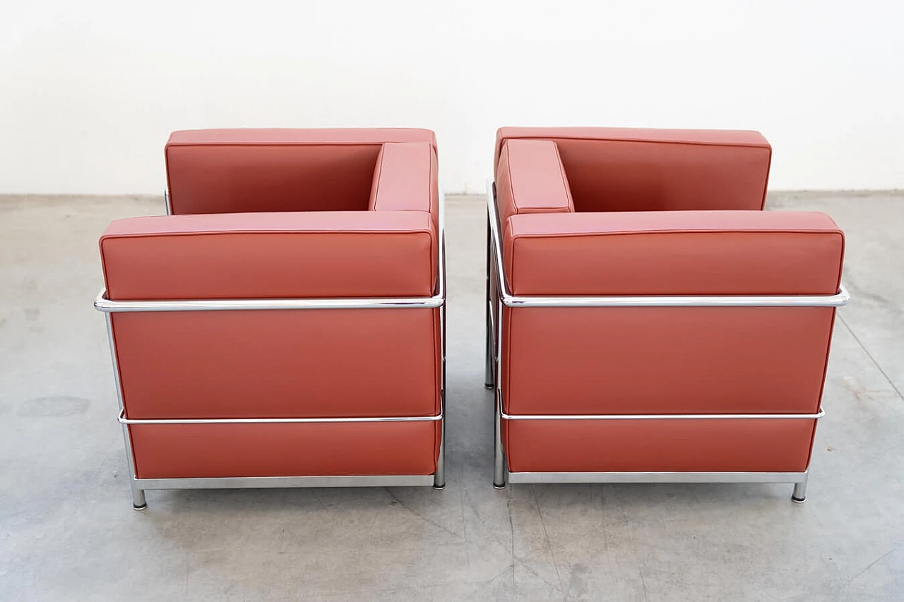 Pair of LC2 Carmin Club Chairs armchairs by Le Corbusier and Perriand for Cassina, 1980s 5